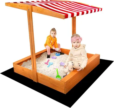 Obrázok produktu pre Baby Mix drevené pieskovisko so strieškou 120x120 cm červeno-biele