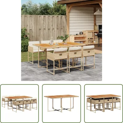 Produktbild von The Living Store 7-tlg. Garten-Essgruppe mit Kissen Beige Poly Rattan