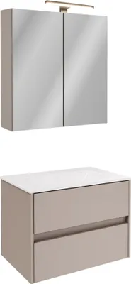 Produktbild von Fackelmann Badmöbel-Set 5-teilig  Elegantes Komplettset im Kaschmir-Design mit Waschtischunterschrank, Keramikbecken & beleuchtetem Spiegelschrank