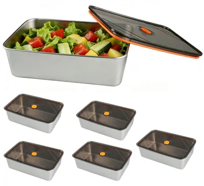 Image de Omgoods - Ensemble de 6 boîtes repas en acier inoxydable, sans BPA, dimensions : 21,8 x 14,5 x 6 cm