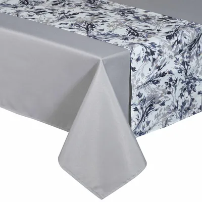 Produktbild von EUROFIRANY Tischdecke mit Tischläufer Mitteldecke 140 x 180 cm hellgrau Tischtuch Blumenmuster