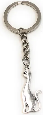 Produktbild von Onwomania Schlüsselanhänger Katzen Cat Silber Metall Anhänger Charm