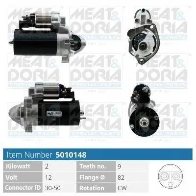 Produktbild von MEAT & DORIA 5010148 Starter Anlasser 2kW für AUDI A6 Avant (4F5, C6) 12V