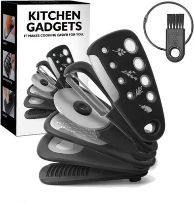 Produktbild von Küchenhelfer-Set 6-teilig, mit Reibe, Knoblauchpresse, Schäler und Flaschenöffner