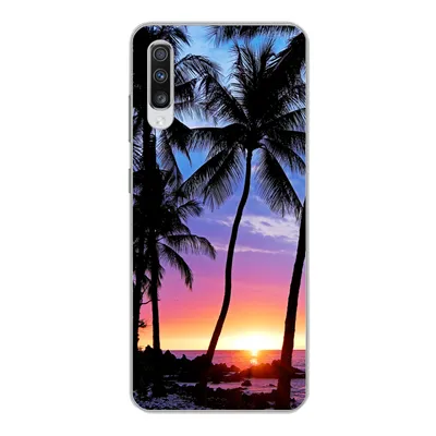 Produktbild von MuchoWow® Handyhülle Schutzhülle Hülle für Samsung Galaxy A70 Der farbenprächtige Sonnenuntergang hinter einer Reihe von Palmen auf Hawaii Silikon Softcase Handy Hülle - Schutzhaube