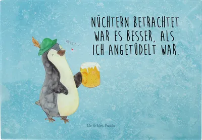 Produktbild von Mr. & Mrs. Panda Schneidebrett Pinguin Bier - Eisblau - Geschenk, Feierabend, , Glas Servierplatte, jausenbrett, Angetüdelt, Beschwippst, Vesperplatte