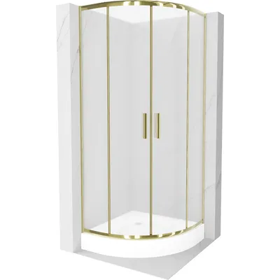 Obrázek produktu pro Mexen Rio půlkruhový sprchový kout 90 x 90 cm, Vzor jinovatky, Zlatá + sprchová vanička Rio, Bílá - 863-090-090-50-30-4710