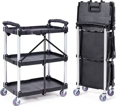 Produktbild von Servierwagen - Mehrzweck-Rollwagen 107x17x39cm, 74,8kg Tragfähigkeit - Polypropylen-Küchenwagen mit 3 Fächern und Schwenkrädern - Nischen-, Werkstatt- und Servicewagen