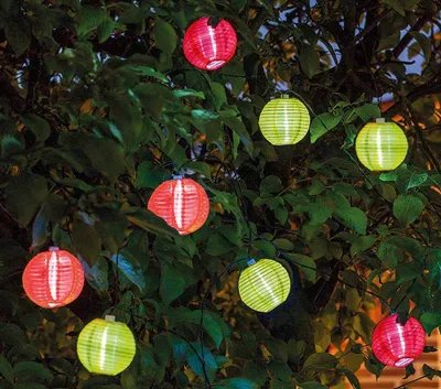 Produktbild von Solar Lichterkette Lampions 8 Stück Rot Gelb Pink Laternen Outdoor Garten Party