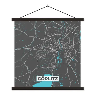 Produktbild von MuchoWow® Textilposter Stadtplan - Karte - Görlitz - Blau - Deutschland - Karte 120x120 cm mit schwarzem Rahmen - Aufhängungsset