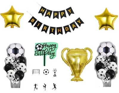 Image de Kit de décoration pour fête de football : ballons, étoiles et décorations pour gâteau – Idéal pour les anniversaires d'enfants
