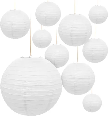 Produktbild von Papier Lampion in weiß - ca. Ø 25 cm / 10er Set - Lampenschirm Laterne (5 Tüten)
