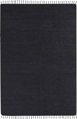 Produktbild von BELIANI Teppich Schwarz Jute und Baumwolle Rechteckig 160 x 230 cm mit Fransen Handgewebt Boho Kurzhaar Kurzflor für Fußbodenheizung Wohnzimmer Esszimmer