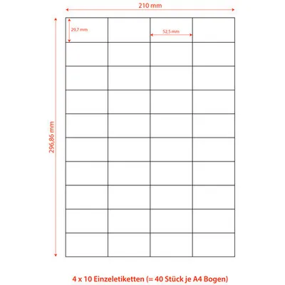 Produktbild von 40000x Etiketten Labels selbstklebend weiß 52.5 x 29.7mm auf DIN A4