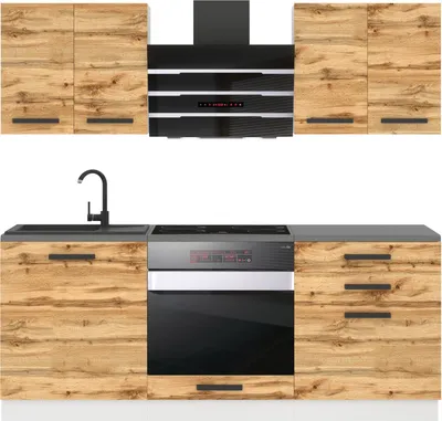 Immagine prodotto di Cucina Belini blocco cucina Mary - mobili da cucina 180 cm cucina componibile completamente attrezzata senza elettrodomestici con pensili e basi, senza piani di lavoro, rovere Wotan