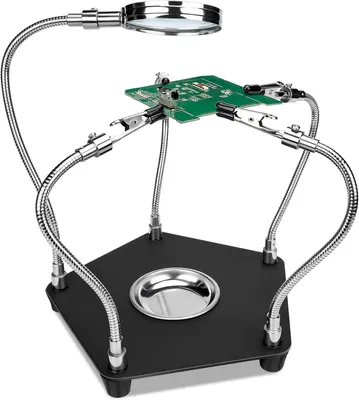 Imagen del producto de Soporte para soldadura con 4 brazos flexibles, lupa de 3 aumentos, ideal para modelismo, joyería y artesanía