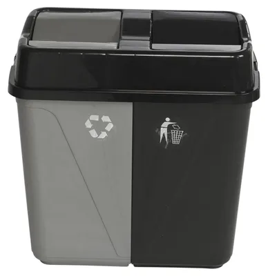 Immagine prodotto di Contenitore per rifiuti da cucina - Contenitore doppio - Per la raccolta differenziata - Due scomparti - 60 litri - Nero e grigio