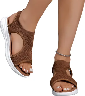 Produktbild von ASKSA Damen Sandalen Sommer Mesh Orthopaedische Schuhe Bequeme Slingback Muffin Weiche Sohle Sommerschuhe Sandalen Damen Sommer Bequem Elegante Plateau Sandalen, Kaffee, Groesse: 40