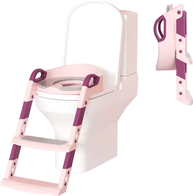 Produktbild von Aopunly Höhenverstellbarer Toilettentrainer Toilettensitz mit Treppe Kinder-Töpfchen WC Sitz mit Spritzschutz und Griffen, klappbar Rosa
