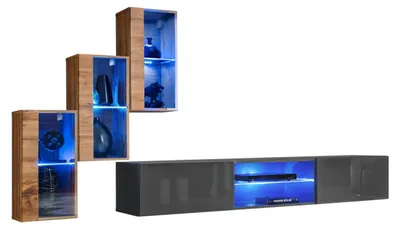 Produktbild von Komplett Designer Modern Wohnwand Wand Regale TV-Ständer 3x Wandschrank