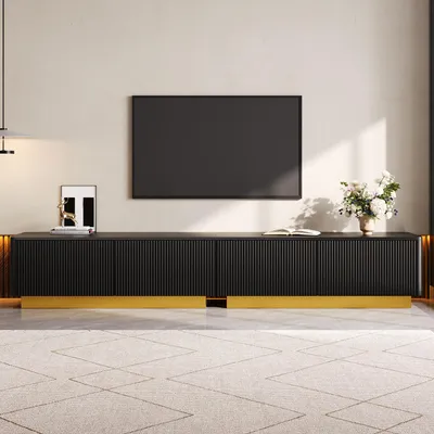 Produktbild von Merax TV-Lowboard mit Rillenfront, TV-Schrank mit Schubladen und Türen, TV-Board mit Kabelmanagement, Fernsehschrank aus MDF + PB, Wohnzimmer, Schwarz
