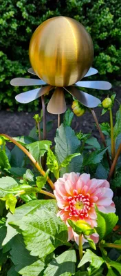 Produktbild von Blütenzauber Rotterdam Rosenkugel 10 cm Edelstahl gold matt gebürstet Gartenstecker Deko mit Stab 80 cm
