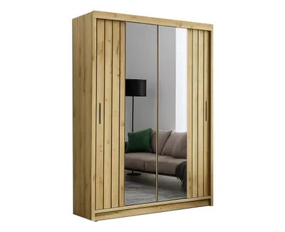 Produktbild von Kleiderschrank Schiebetürenschrank 150cm breit zweitürig Votan Oak mit Spiegel