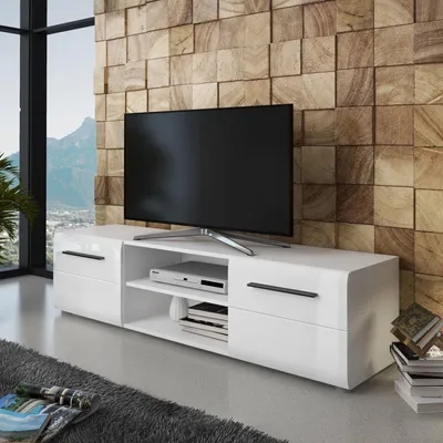 Image de Loazzolo - Meuble TV, 160x40x40h cm Blanc, 2 Portes