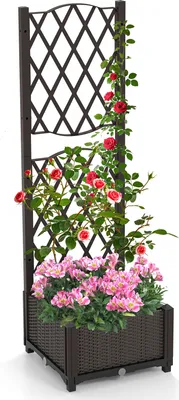Zdjęcie produktu dla COSTWAY Skrzynka na kwiaty z kratką, kratką i samonawadniającą, skrzynka na kwiaty doniczka ogrodowa kratka pnąca 40x40x122cm