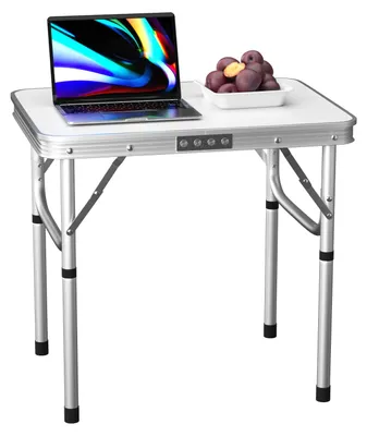 Image de Table pliante pour camping - Table de camping pliable - Structure en aluminium - Réglable en hauteur - Légère et portable avec poignée de transport - 60 x 45 x 56 cm
