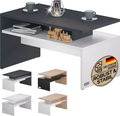 Produktbild von CASARIA Couchtisch Holz Weiß Grau 95x55x50cm Modern mit Stauraum, kratzfest und 50kg belastbar, von drei Seiten nutzbar, Sacramento