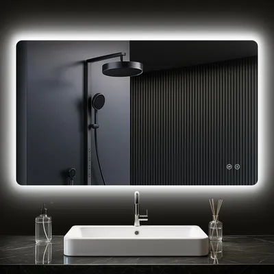Produktbild von PESENXAN Badezimmerspiegel mit Beleuchtung, Led Spiegel Bad mit 3 Lichtfarben, Dimmbar, Speicherfunktion, Touch-Schalter, IP44 Wasserdicht, LED Badspiegel 100x60cm