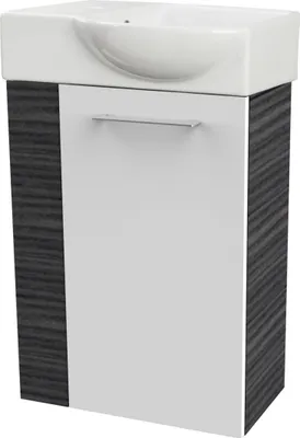 Produktbild von Fackelmann SBC B. PERFEKT Gäste WC Set 2-teilig 45 cm, Anthrazit Holzoptik/Weiß, rechts, Keramik