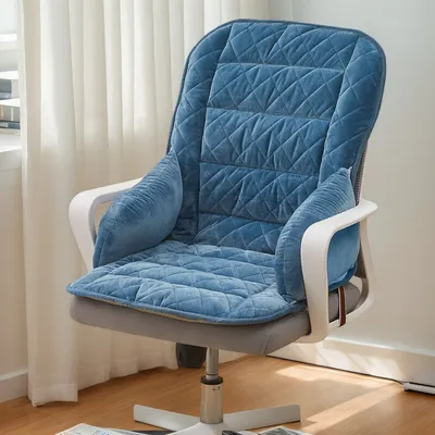 Image de (Bleu) Coussin pour chaise de bureau avec dossier, Coussin d'assise souple avec housse amovible et liens à nouer, Coussin de chaise pour rocker d'intérieur