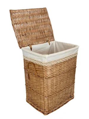 Productafbeelding van Wasmand, wasbak, waskist. Gras, beige, rechthoekig, 60 liter. Bekleding, deksel