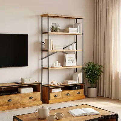 Immagine prodotto di Maison Exclusive - Libreria a 5 ripiani, finitura naturale, 100 x 30 x 180 cm
