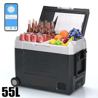 Image de Glacière électrique - Glacière à compresseur - Glacière de voyage - Congélateur - 55 litres - Double compartiment - Avec roues