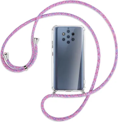 Produktbild von Handykette Backcover-Schutzhülle mit Band (Metall silberfarben) für Nokia 9 PureView - lila/rosa/blau