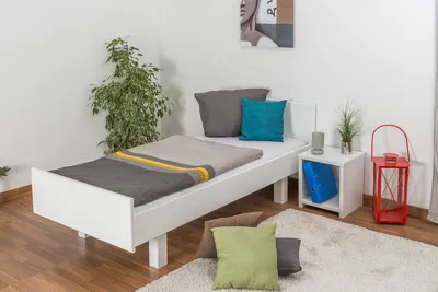 Produktbild von Einzelbett / Gästebett Buche massiv Vollholz weiß lackiert 116, inkl. Lattenrost - Abmessung 90 x 200 cm