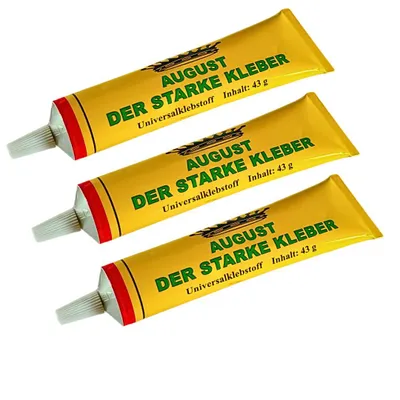 Produktbild von 3x August Universalkleber Kontaktklebstoff Glas Holz Metall Leder Keramik Kleber stark wasserfest flexibel hitzebeständig Reparatur 3× 43g Set