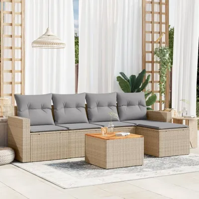 Produktbild von CLORIS 6-tlg. Garten-Sofagarnitur - mit Kissen - Beige Poly Rattan - Gartenmöbelgarnituren LL0000255338
