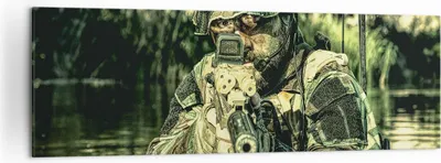 Produktbild von Bild auf Leinwand - Leinwandbild - Soldat Gewehr - 160x50cm - Wand Bild - Wanddeko - Wandbilder - Leinwanddruck - Bilder - Kunstdruck - Wanddekoration - Leinwand bilder - Wandkunst - AB160x50-3945