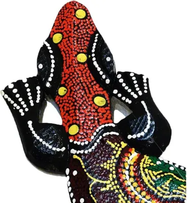 Produktbild von Gecko Echse Deko Figur Wanddeko Holzfigur Wandfigur Afrika Asia punktbemalt dotpainting Salamander, L