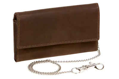Produktbild von LEAS Bikerbörse Langbörse mit Chrom-Kette im Vintage-Stil MCL in Echt-Leder, braun Chain-Series