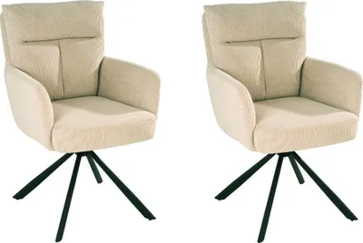 Produktbild von Polsterstühle - Beige - Schwarz - Cord - Metallgestell - drehbar - 2er Set