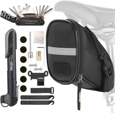 Produktbild von Famanu Fahrradtasche 16-in-1 Multitool und Mini-Fahrradpumpe - Schwarz