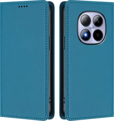 Image de Étui en cuir pour Xiaomi Redmi Note 15 Pro 4G, étui à rabat magnétique en cuirPolyuréthaneavec support, bleu lac