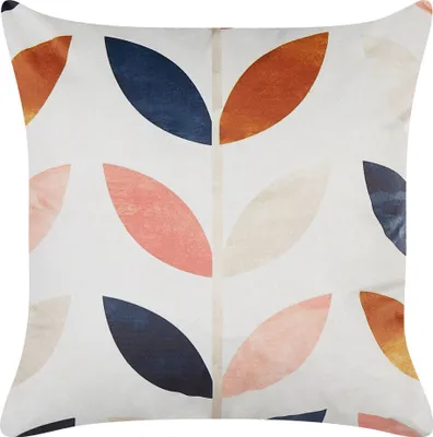 Zdjęcie produktu dla BELIANI Poduszka dekoracyjna złamana biel welurowa 45 x 45 cm wzór w liście dodatek boho