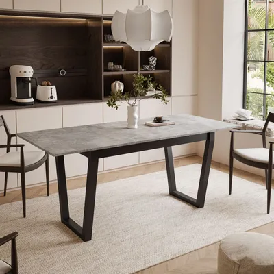 Produktbild von ARTON II ausziehbarer Tisch 140 cm Bellato Grau, Schwarzmetall V-Beine
