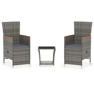 Obrázok produktu pre vidaXL 3-dielna záhradná súprava s vankúšmi Poly Rattan Grey